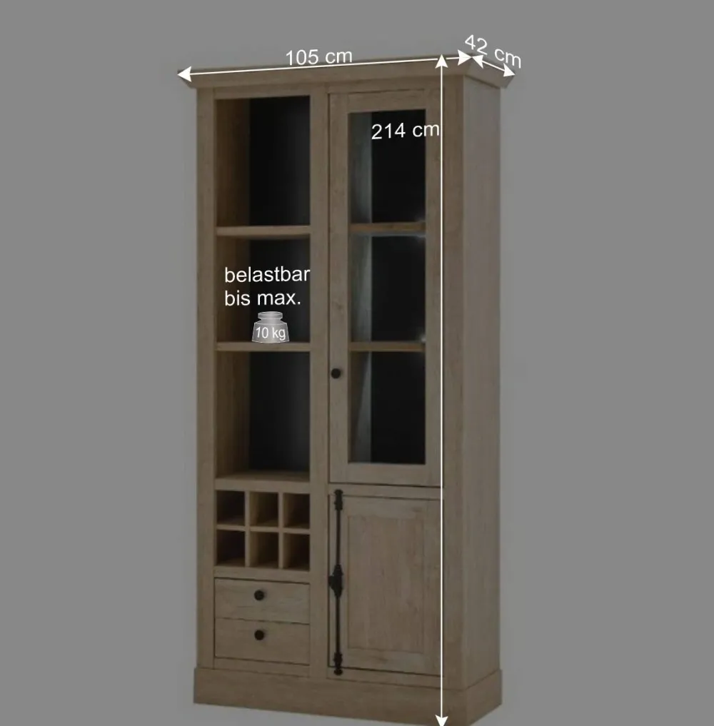 Wohnen Vitrinen|Wohnzimmer-Vitrinen*Landhaus-Vitrinenschrank in Eiche Gold - Hengas