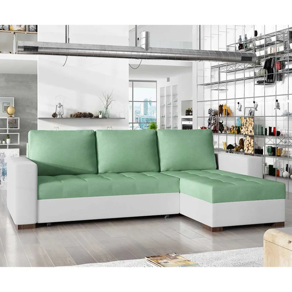Wohnen Sofas|Sofa*L-Design Schlafsofa in Hellgrün und Weiß - Ingo