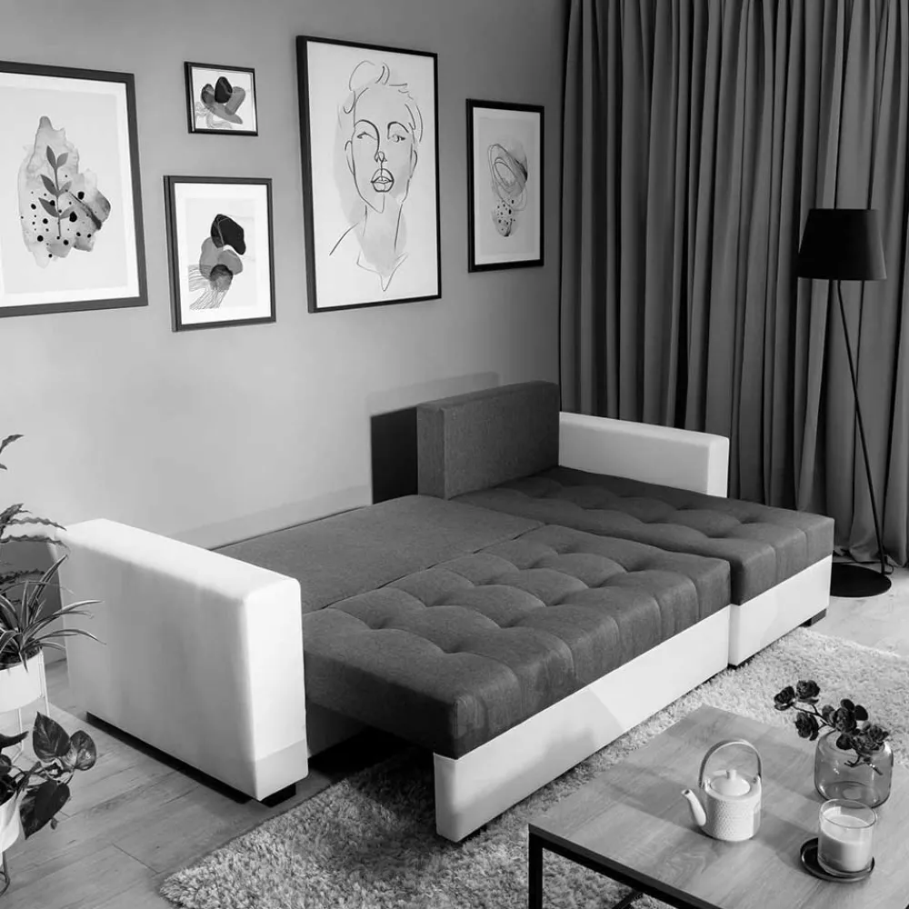 Wohnen Sofas|Sofa*L-Design Schlafsofa in Hellgrün und Weiß - Ingo