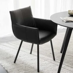 Wohnen Leder Armlehnenstuhl in Schwarz - Iliandro (2er Set)