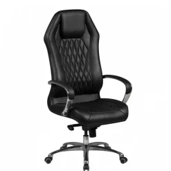 Wohnen Bürostühle*Leder Bürostuhl mit hoher Lehne in Schwarz - Posadas