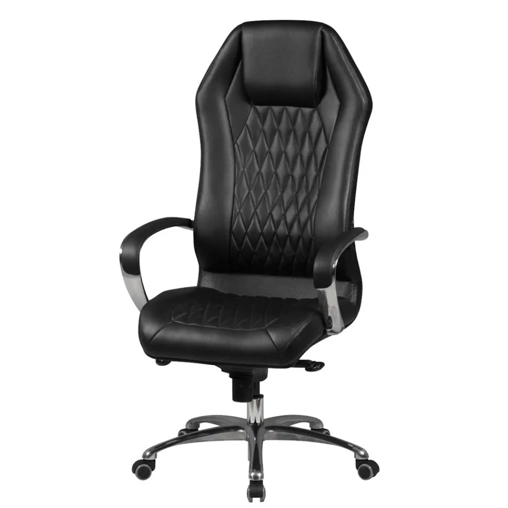 Wohnen Bürostühle*Leder Bürostuhl mit hoher Lehne in Schwarz - Posadas