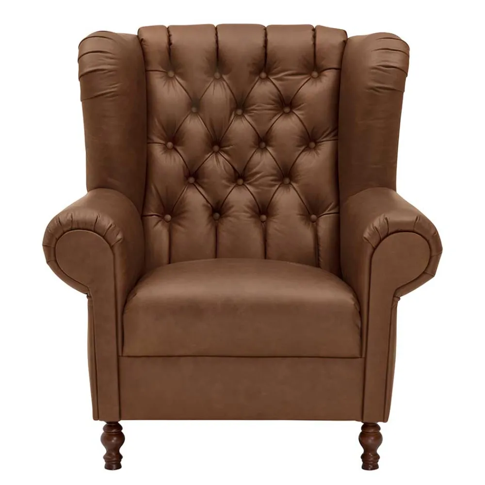 Wohnen Leder Chesterfieldsessel in Cognac Braun - Martinos