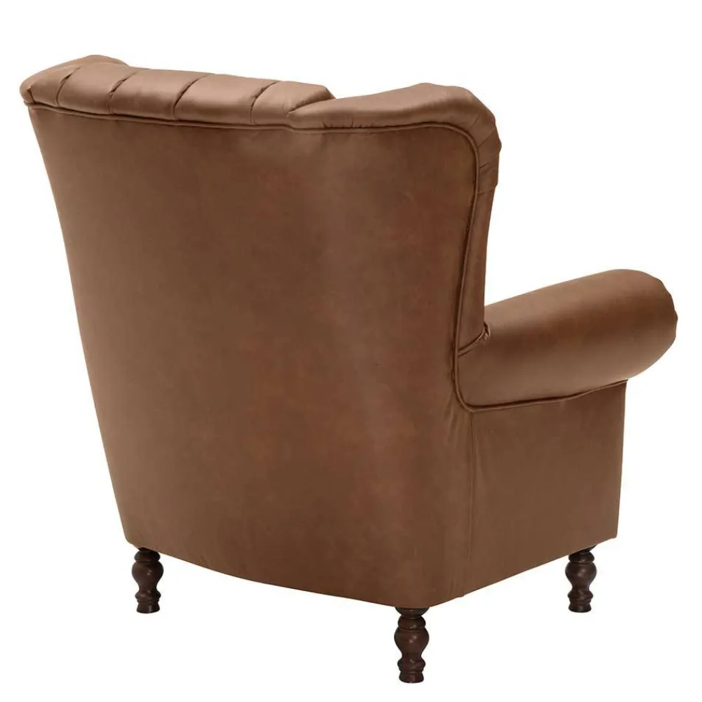 Wohnen Leder Chesterfieldsessel in Cognac Braun - Martinos