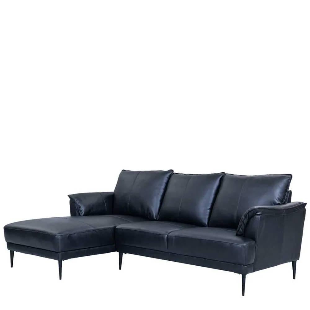 Wohnen Leder Ecksofa in Schwarz - Lagon