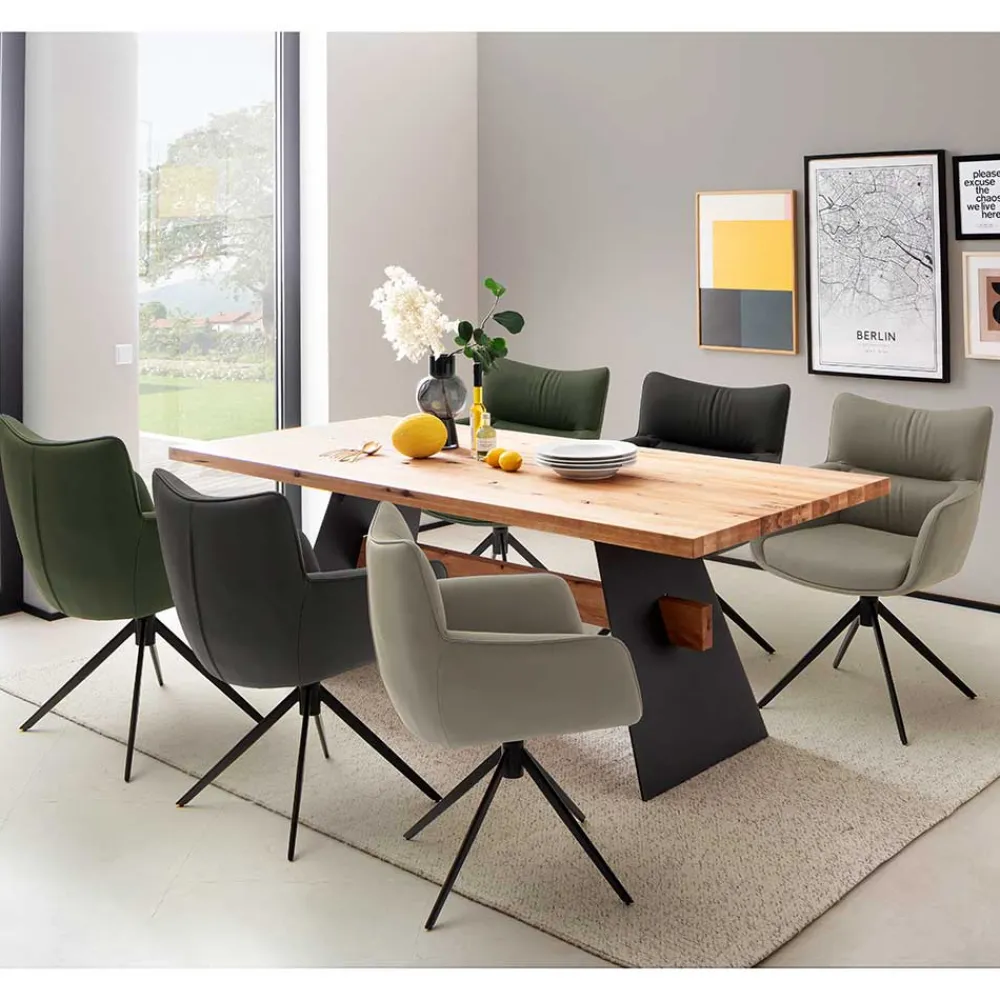 Wohnen Wohnzimmerstühle*Leder Esstischstühle in Creme - drehbar - Klimaca (2er Set)