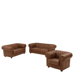 Wohnen Leder Polstergarnitur Chesterfield - Gonron (dreiteilig)
