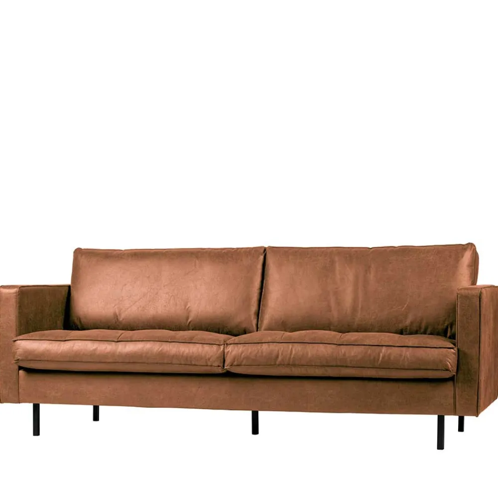 Wohnen Leder 3-Sitzer Couch in Braun Cognac - Eterna