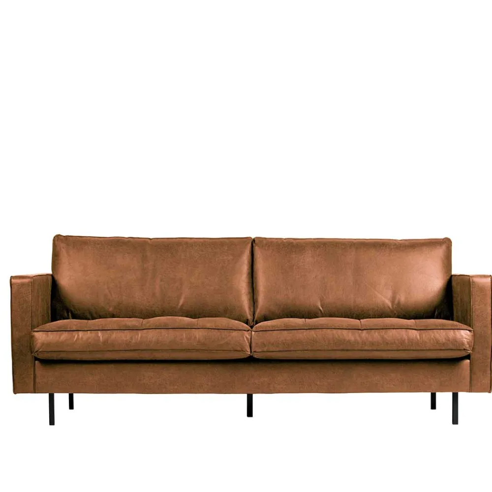 Wohnen Leder 3-Sitzer Couch in Braun Cognac - Eterna