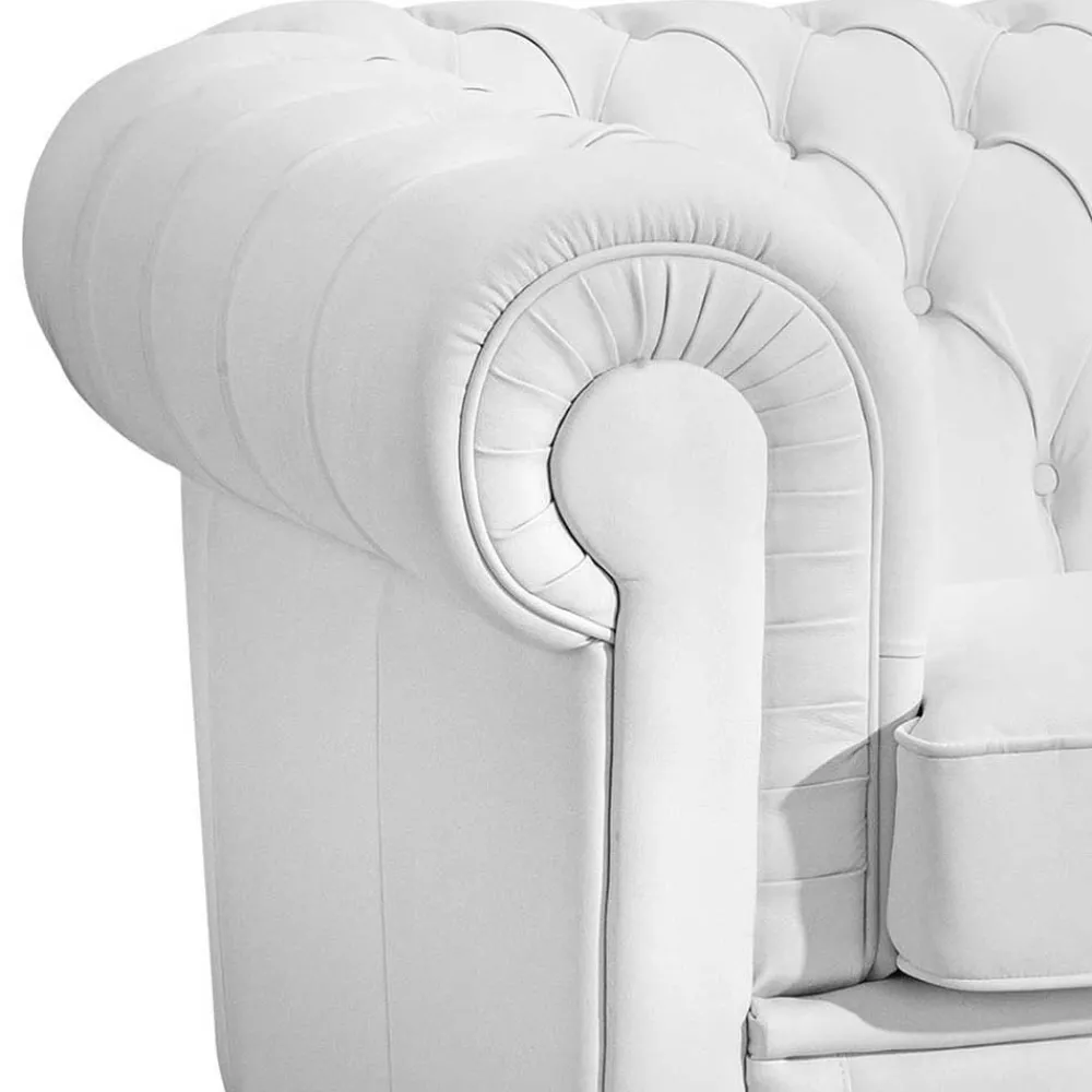 Wohnen Ledersofa in Weiß - Chesterfield Look - Dossera