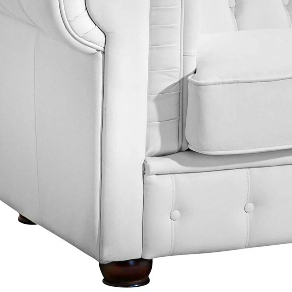 Wohnen Ledersofa in Weiß - Chesterfield Look - Dossera