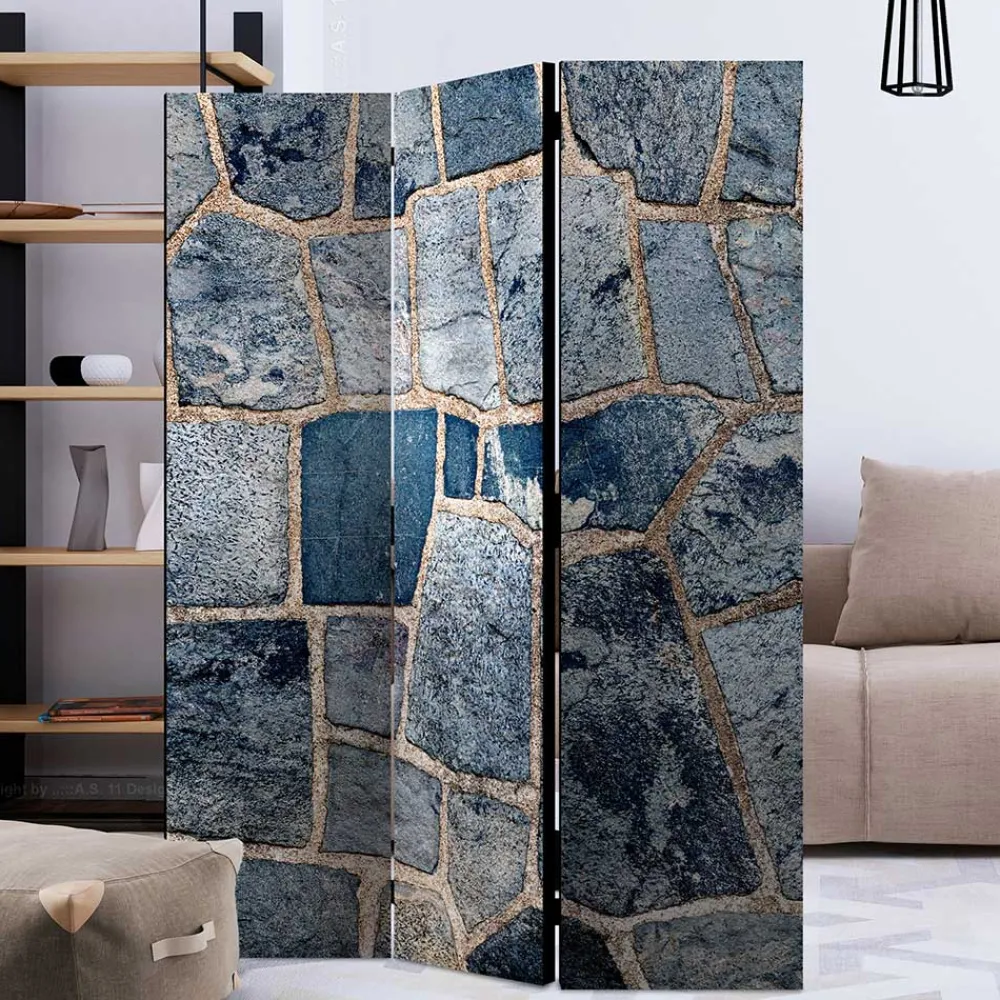 Wohnen Graue Möbel|Paravents*Leinwand Paravent in grauer Stein Mauer Optik - Tordino