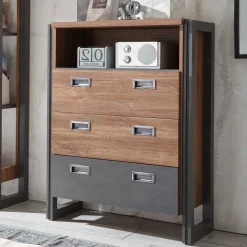 Wohnen Graue Möbel|Loft Möbel*Loft Design Kommode im Eiche dunkel Dekor und Schwarz - Rompira