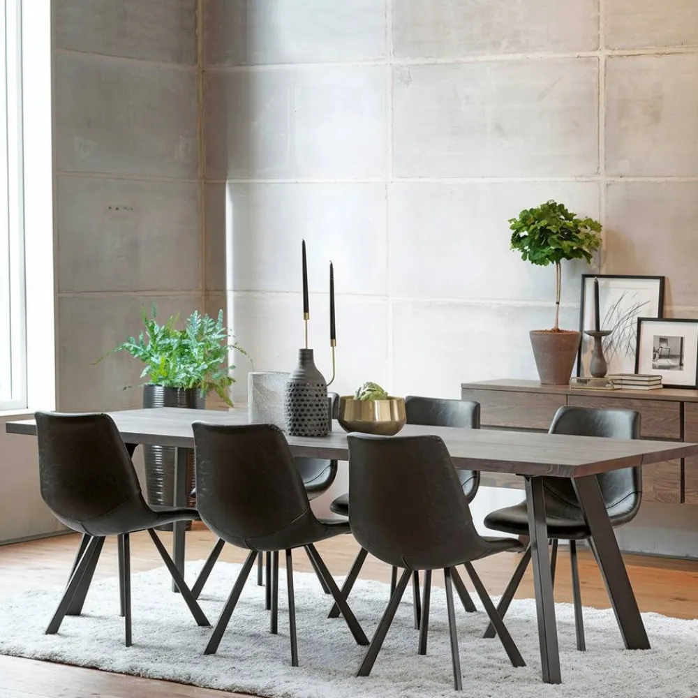 Wohnen Küchen-Essgruppen|Esszimmer Komplett*Loft Sitzgruppe für 6 Personen Namac mit Tisch in Eiche Rauchfarben (siebenteilig)