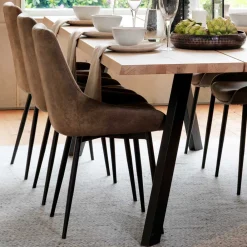 Wohnen Loft Tisch Eiche White Wash & 6 Stühle Pulva in Braun Microfaser (siebenteilig)