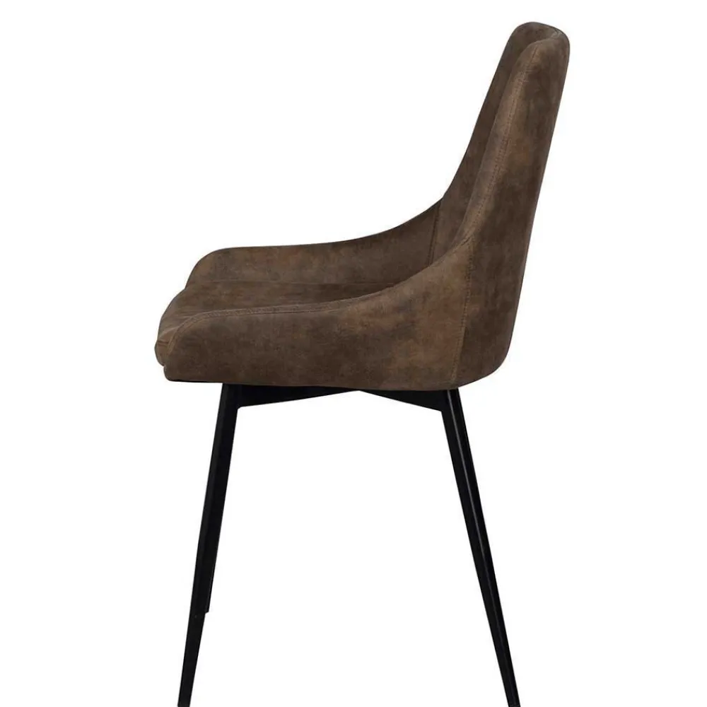 Wohnen Loft Tisch Eiche White Wash & 6 Stühle Pulva in Braun Microfaser (siebenteilig)