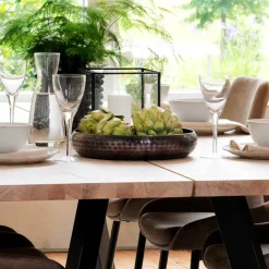 Wohnen Loft Tisch Eiche White Wash & 6 Stühle Pulva in Braun Microfaser (siebenteilig)