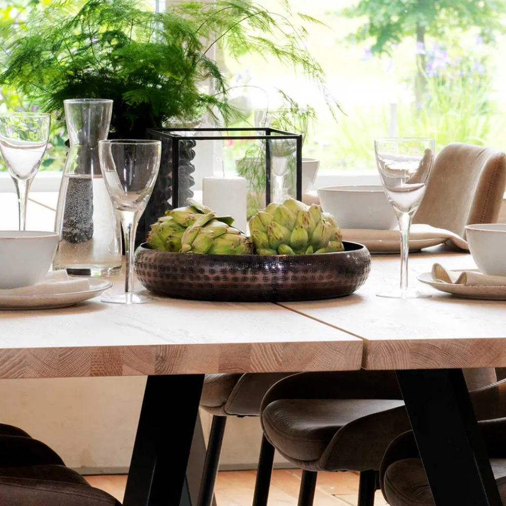 Wohnen Loft Tisch Eiche White Wash & 6 Stühle Pulva in Braun Microfaser (siebenteilig)