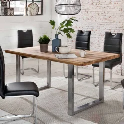 Wohnen Loft Möbel|Industrial Möbel*Loft Tisch Nestore aus Eiche und Edelstahl