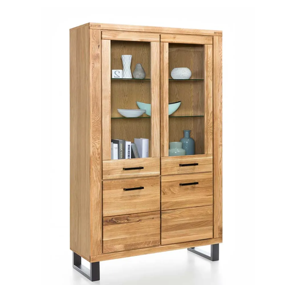 Wohnen Vitrinen|Wohnzimmer-Vitrinen*Loft Vitrinenschrank in teilmassiver Wildeiche - Arello