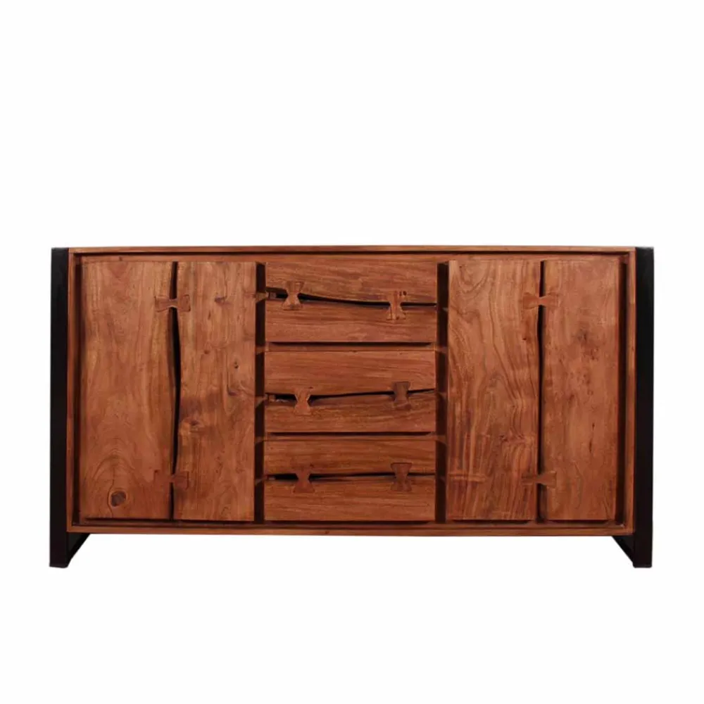 Wohnen Schwarze Möbel|Küchenschränke*Loft-Stil Anrichte Smantana aus Akazie Massivholz