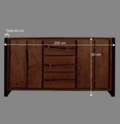 Wohnen Schwarze Möbel|Küchenschränke*Loft-Stil Anrichte Smantana aus Akazie Massivholz