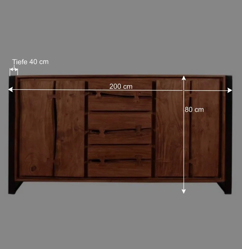 Wohnen Schwarze Möbel|Küchenschränke*Loft-Stil Anrichte Smantana aus Akazie Massivholz