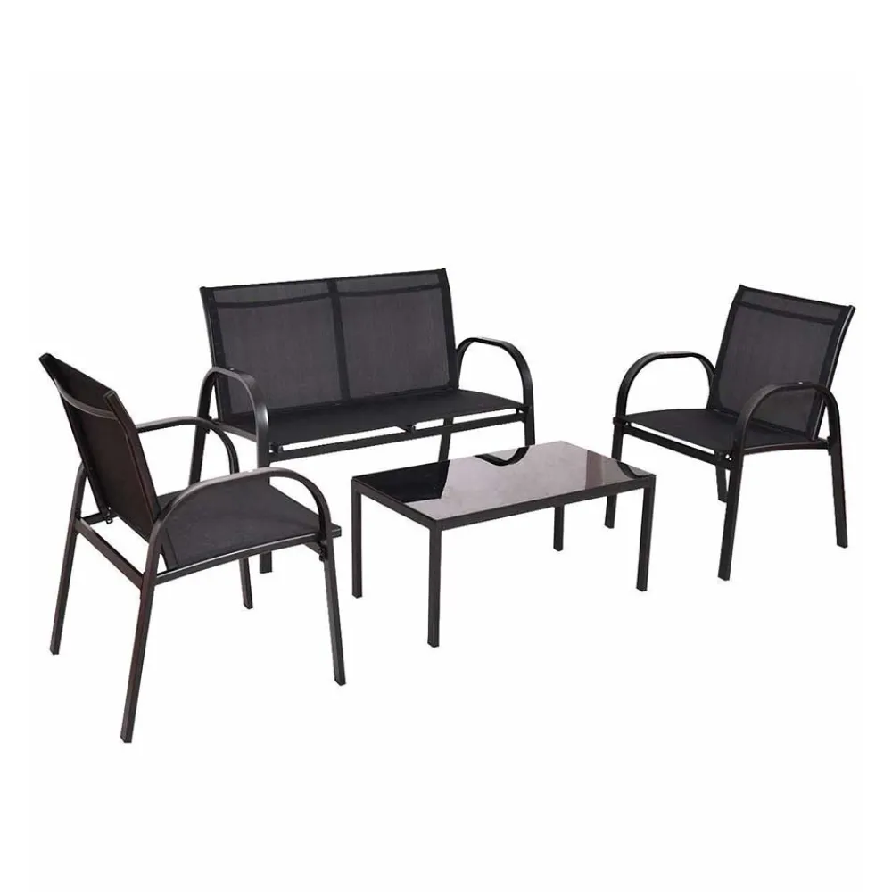 Wohnen Lounge Mesh Gartenmöbel in Schwarz - Anastasius (vierteilig)