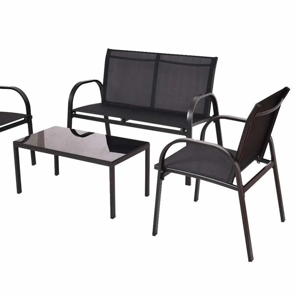 Wohnen Lounge Mesh Gartenmöbel in Schwarz - Anastasius (vierteilig)