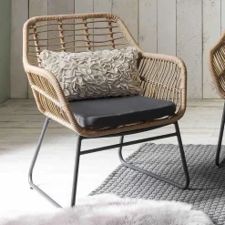 Wohnen Lounge Sitzgruppe aus Geflecht in Beige - Renzo (vierteilig)