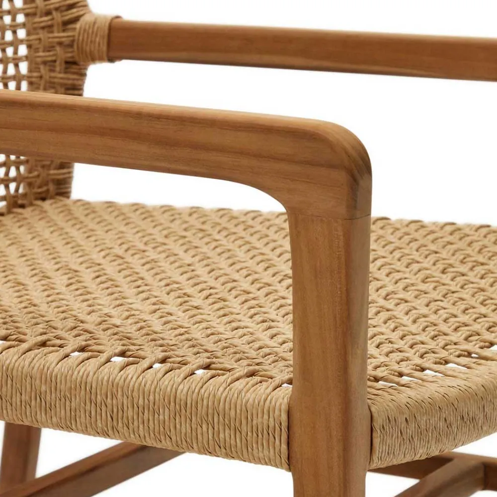 Wohnen Loungesessel aus Geflecht und Teakholz - Comrinaca