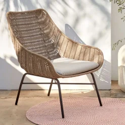 Wohnen Rattanmöbel*Loungestuhl aus Kordelgeflecht in Beige - Abecra (2er Set)