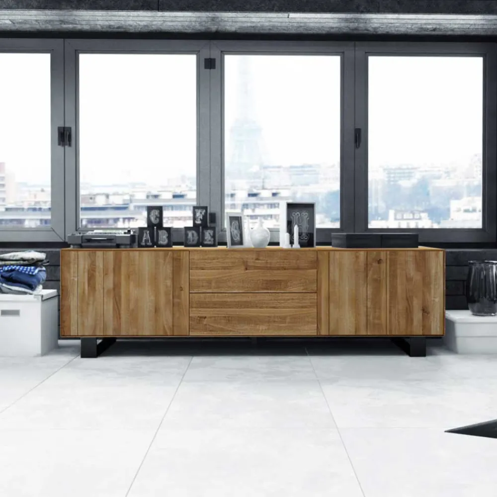 Wohnen Schwarze Möbel|Sideboards & Kommoden*Lowboard Manzey aus Wildeiche massiv geölt