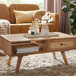 Wohnen Mangoholz Couchtisch mit Fach & Schublade - Kanados