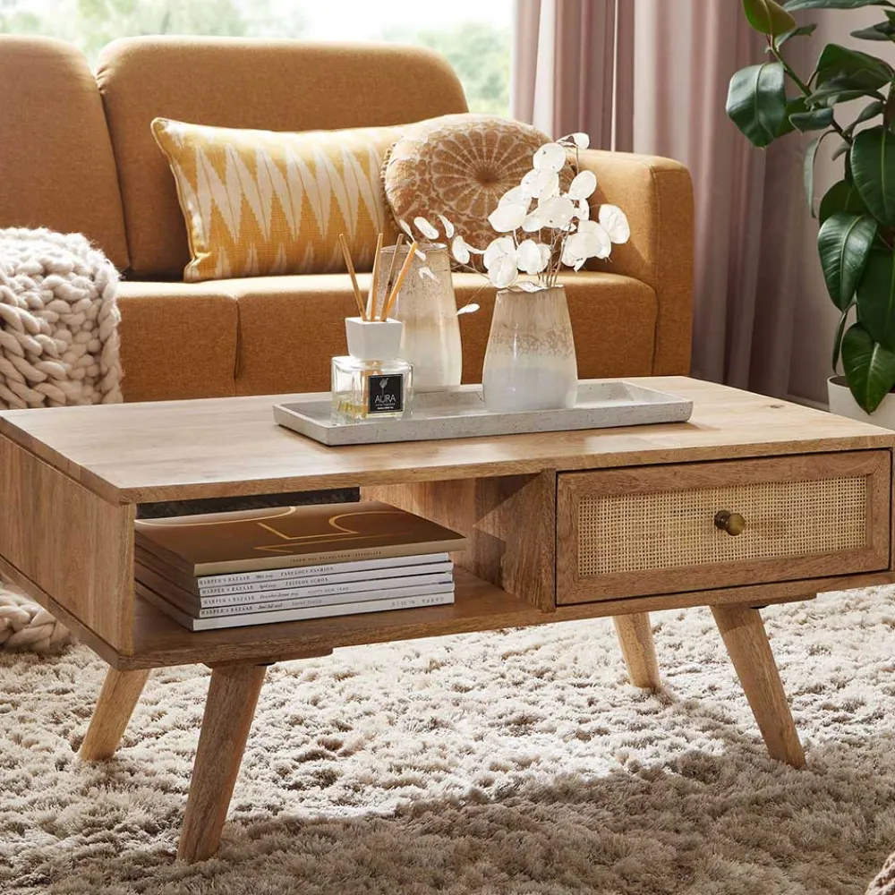 Wohnen Mangoholz Couchtisch mit Fach & Schublade - Kanados