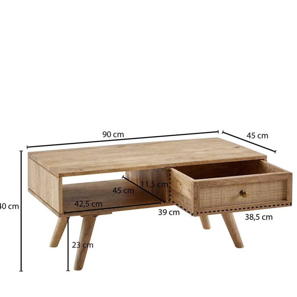 Wohnen Mangoholz Couchtisch mit Fach & Schublade - Kanados
