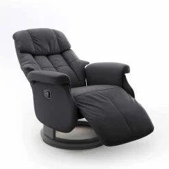 Wohnen Sessel & Hocker|Sessel*Manuell verstellbarer Ledersessel in Schwarz Vorena auf Tellergestell