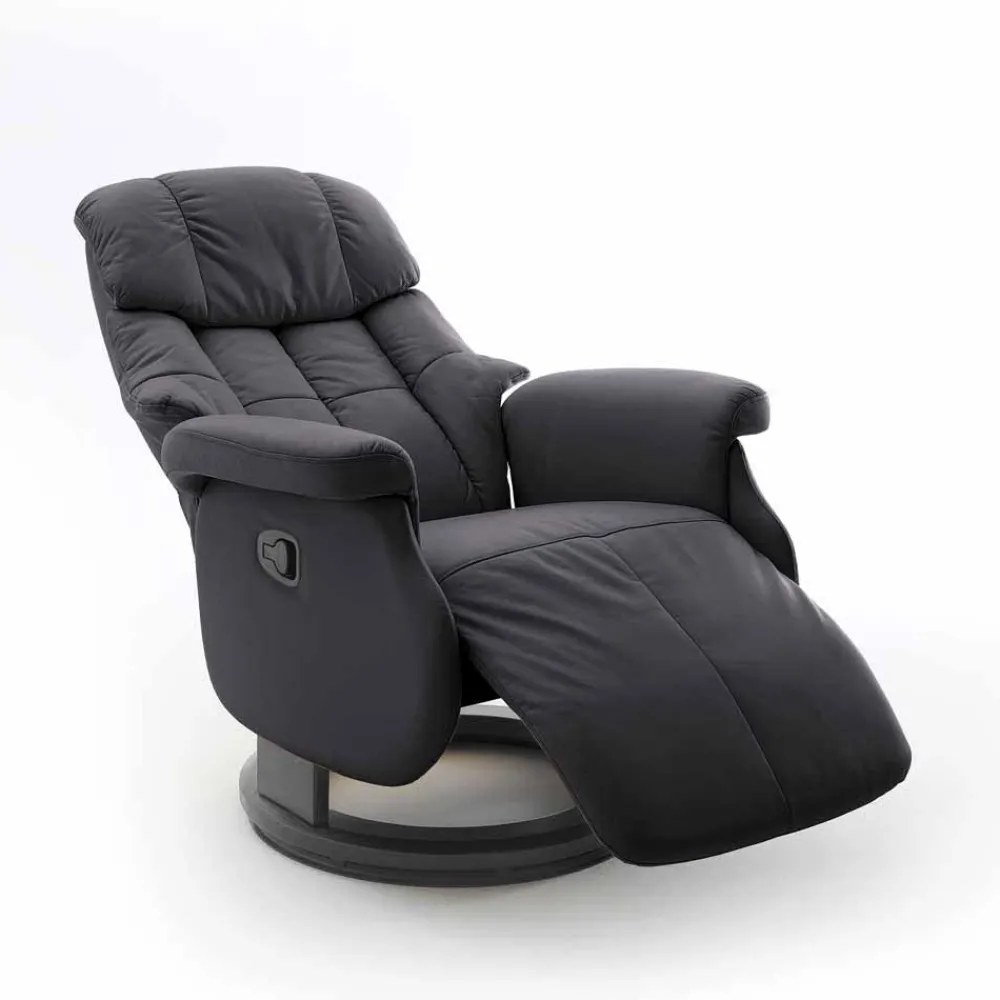 Wohnen Sessel & Hocker|Sessel*Manuell verstellbarer Ledersessel in Schwarz Vorena auf Tellergestell