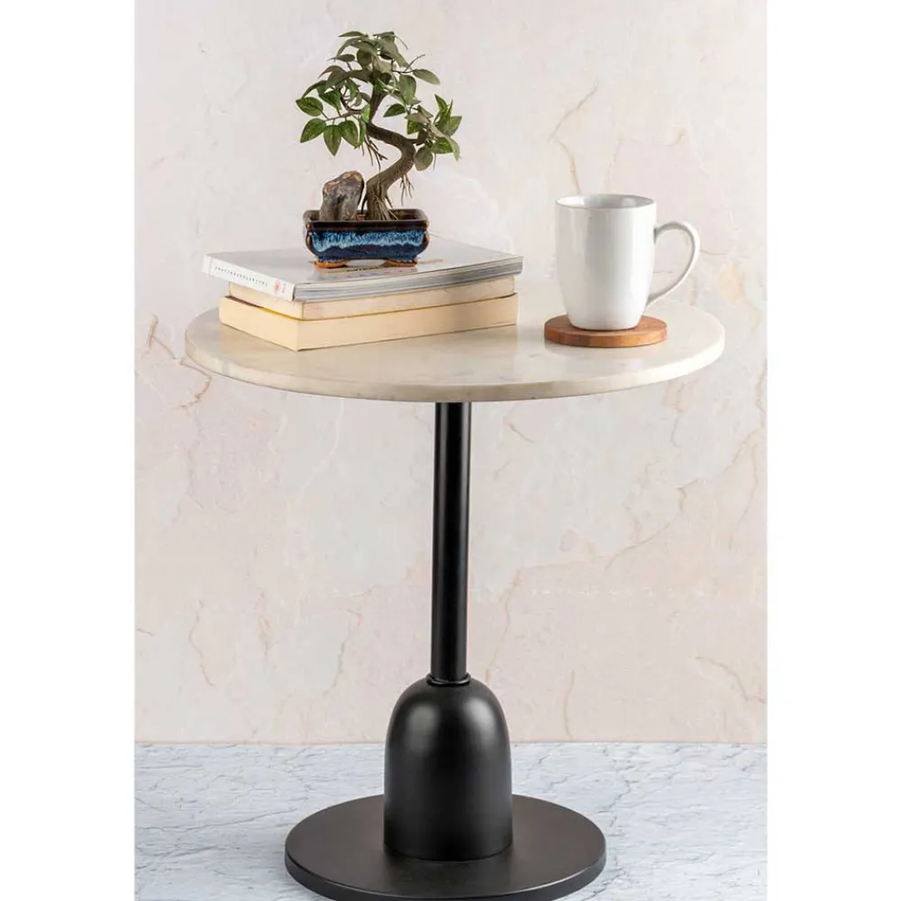 Wohnen Retro Möbel*Marmor Beistelltisch in Cremeweiß - Icy