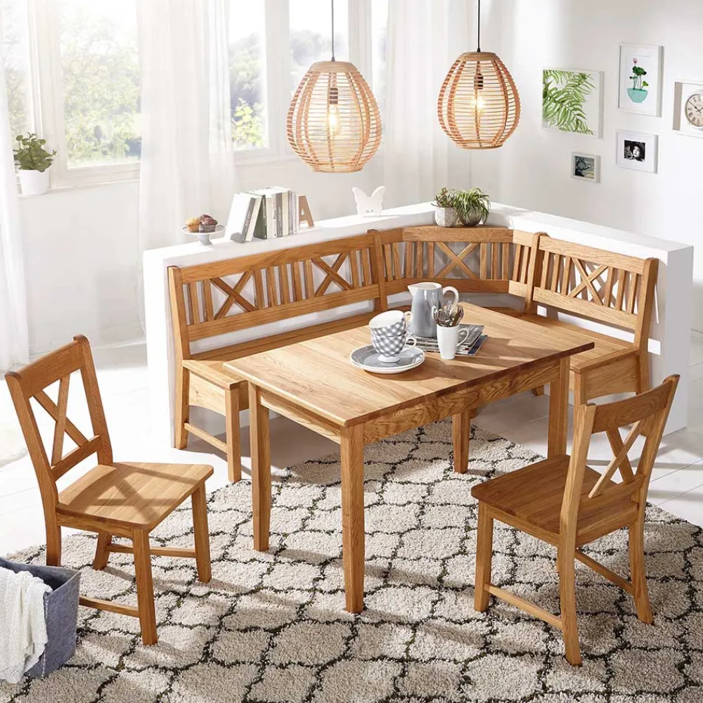 Wohnen Massive Essgruppe mit Truhen-Eckbank - Jodrav (vierteilig)