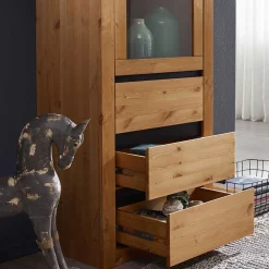 Wohnen Vitrinen|Wohnzimmer-Vitrinen*Massiver Kiefernholz Schrank mit Glastür - Filedria