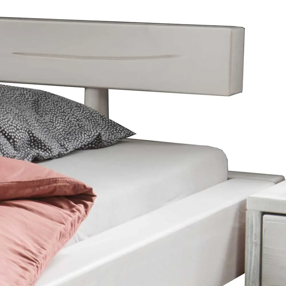 Wohnen Weiße Möbel|Naturholzmöbel*Massives Balkenbett in Weiß lasiert - Restania