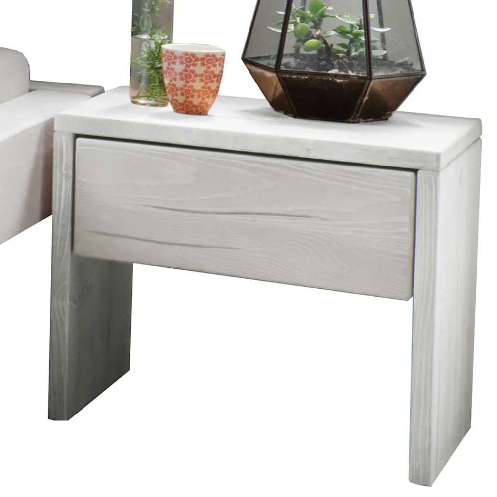 Wohnen Weiße Möbel|Naturholzmöbel*Massives Balkenbett in Weiß lasiert - Restania