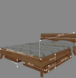 Wohnen Naturholzmöbel|Jugendbetten*Massives Bettkasten Doppelbett in 190cm Länge - Junola