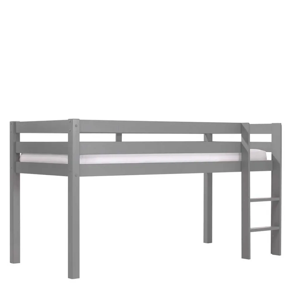 Kinder Wohnen Massives Kinderhochbett in Grau lackiert - Niilo