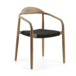 Wohnen Naturholzmöbel|Rattanmöbel*Massivholz Armlehnstuhl mit Geflecht Sitz Anela aus Kordel Grau (4er Set)