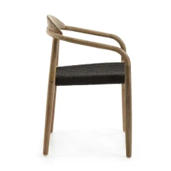 Wohnen Naturholzmöbel|Rattanmöbel*Massivholz Armlehnstuhl mit Geflecht Sitz Anela aus Kordel Grau (4er Set)