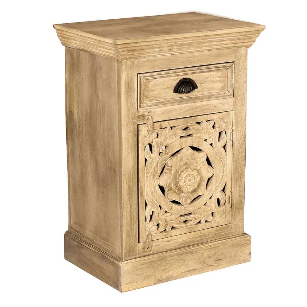 Wohnen Vintage Möbel|Orientalische Möbel*Massivholz Bad Unterschrank in Sandfarben - Runiasa