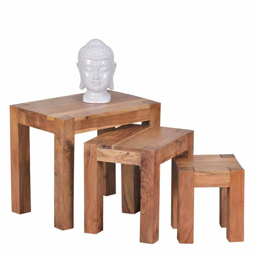 Wohnen Massivholzmöbel|Küchentische*Massivholz Beistelltische Vislan im Set (dreiteilig)