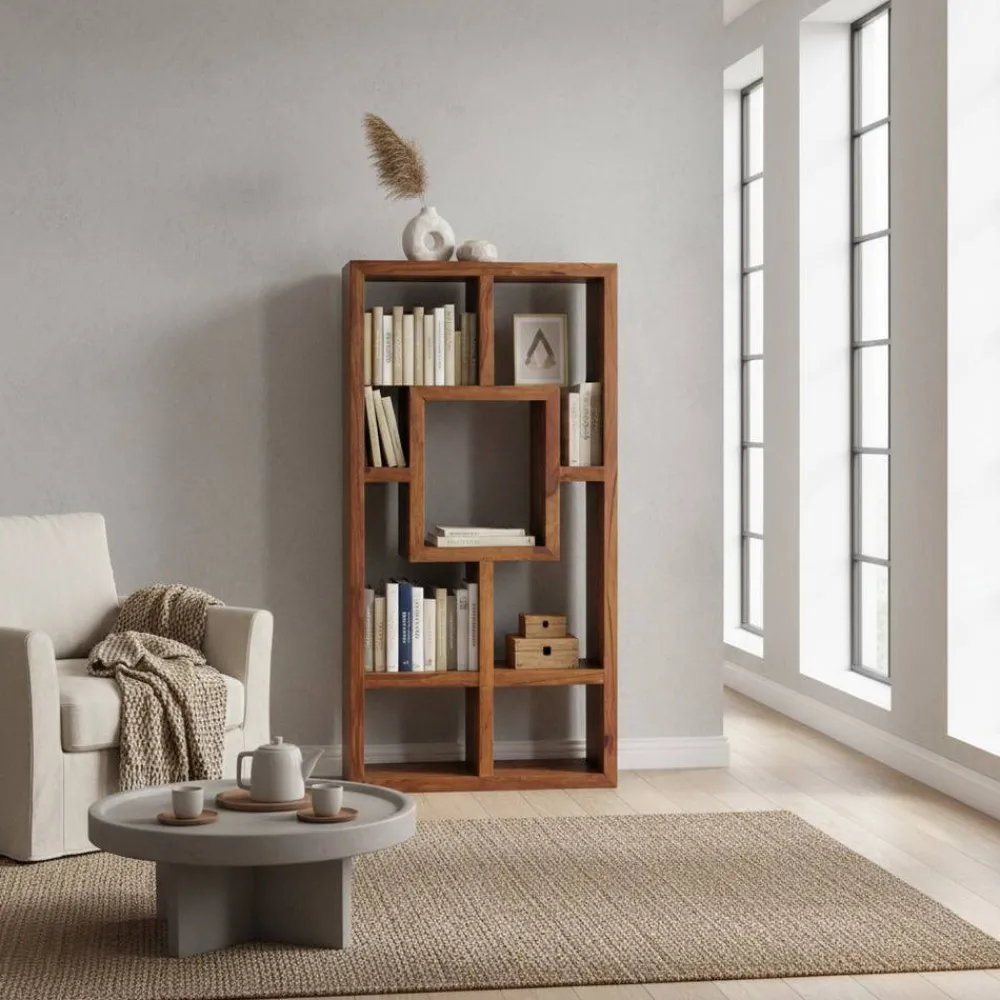 Wohnen Massivholz Design Standregal Hoslo aus Sheesham klar lackiert